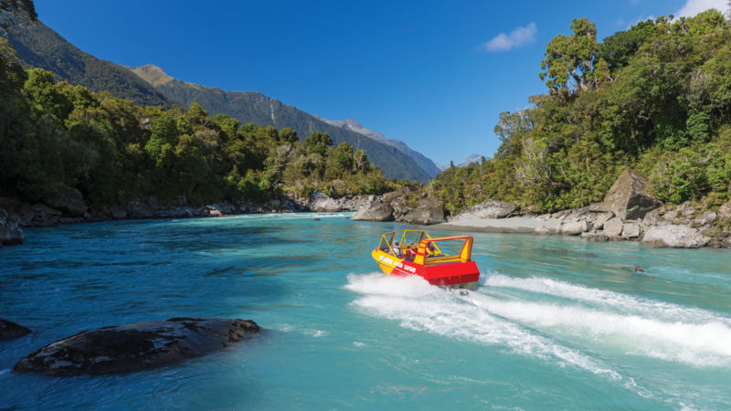 Discover Te-Wahipounamu on New Zealand’s rugged and breath-taking West Coast, with a world first Ocean to Alps Jet Boat tour!